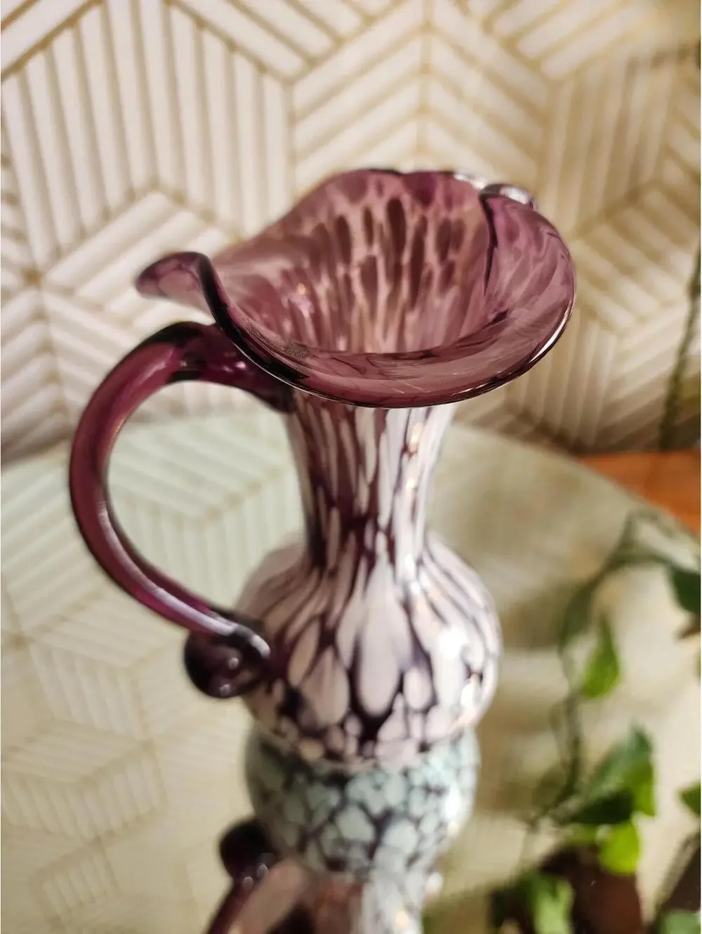 Vintage Rainbow Glass Amethyst Splatter Small Pitcher